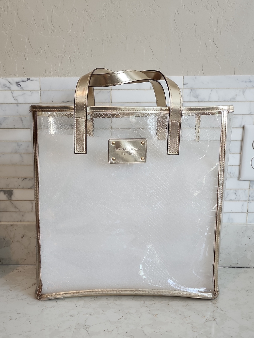 Michael Kors Large Clear Tote with Metallic Gold Trim